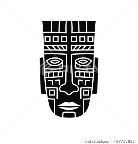 Black ethnic mask totem. Vintage ritual head of ancient aboriginal deities 97755888
