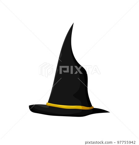 Pointed black witch hat. Magician sorcerer headdress for halloween Pointed black witch hat. Magician sorcerer headdress for halloween 97755942