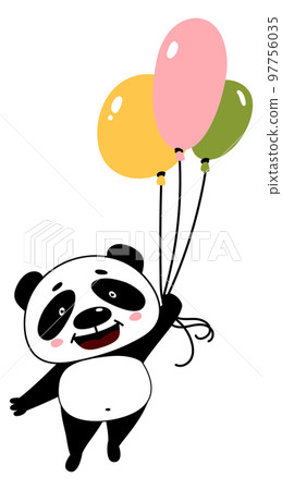 Baby panda with balloons. Happy party animal 97756035