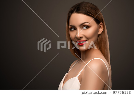 Beautiful elegant woman. Clear skin. SPA concept. Natural beauty. Stylish model 97756158