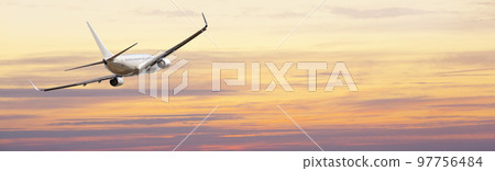 The passenger plane flying The passenger plane flying 97756484