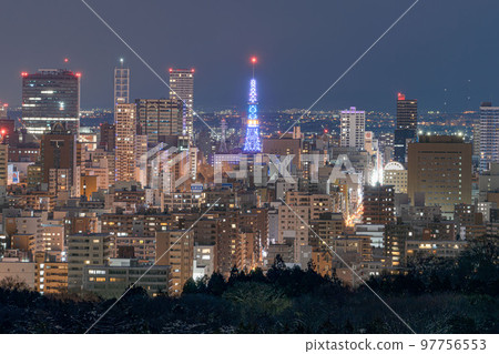 北海道，札幌，夜景，城市景觀，城市景觀，新井山 97756553