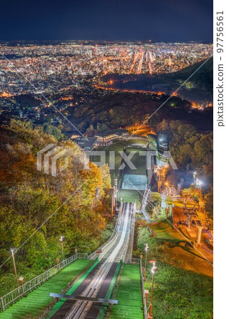 北海道，札幌，夜景，城市景觀，城市景觀，大倉山，跳躍體育場 97756561