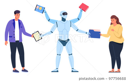 Multitasking robot. Professional ai office employee working Multitasking robot. Professional ai office employee working 97756688