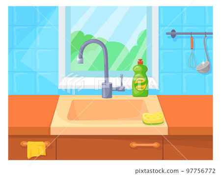 Empty sink. Cartoon kitchen interior. Home washstand Empty sink. Cartoon kitchen interior. Home washstand 97756772