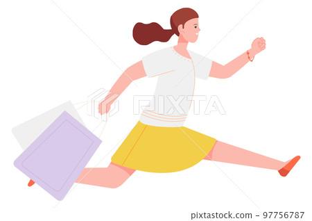 Happy customer running from sale with shopping bag 97756787