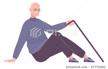 Injured old man sit on floor. Senior fall down 97756800