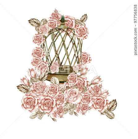 Watercolor illustration of rusty element with roses. An old rusty enamel element. Hand-drawn in watercolour on a white background. Perfect for wedding invitation, greetings card, posters, party decor. Watercolor illustration of rusty element with roses. An old rusty enamel element. Hand-drawn in watercolour on a white background. Perfect for wedding invitation, greetings card, posters, party decor. 97756838