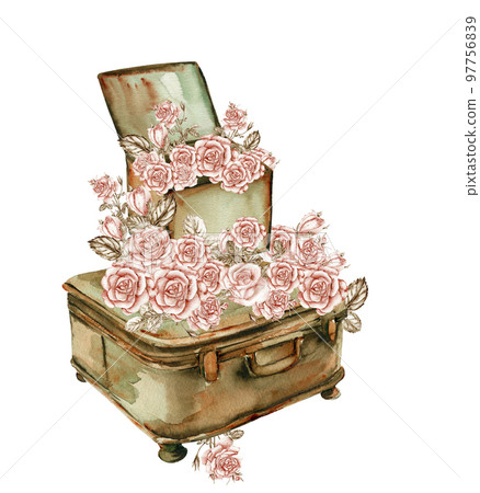 Watercolor illustration of rusty element with roses. An old rusty enamel element. Hand-drawn in watercolour on a white background. Perfect for wedding invitation, greetings card, posters, party decor. Watercolor illustration of rusty element with roses. An old rusty enamel element. Hand-drawn in watercolour on a white background. Perfect for wedding invitation, greetings card, posters, party decor. 97756839