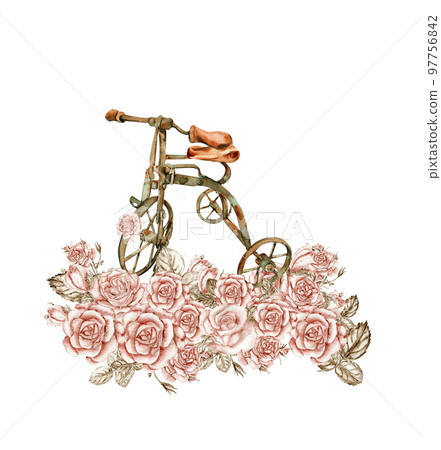 Watercolor illustration of rusty element with roses. An old rusty enamel element. Hand-drawn in watercolour on a white background. Perfect for wedding invitation, greetings card, posters, party decor. Watercolor illustration of rusty element with roses. An old rusty enamel element. Hand-drawn in watercolour on a white background. Perfect for wedding invitation, greetings card, posters, party decor. 97756842