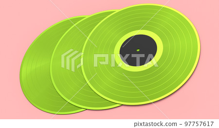 Set of vinyl LP records with label isolated on pink background. Set of vinyl LP records with label isolated on pink background. 97757617
