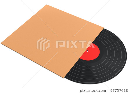 Black vinyl LP record with cover isolated on white background. Black vinyl LP record with cover isolated on white background. 97757618