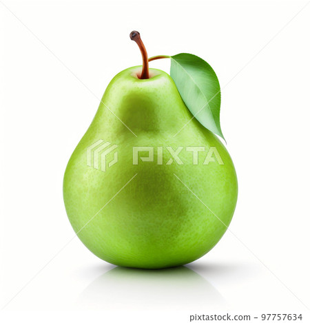 Green pear with leaf isolated on white background. 3d illustration  97757634