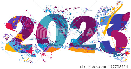 New Year 2023 colorful design element or greeting card New Year 2023 colorful design element or greeting card 97758594