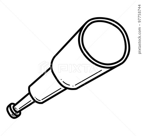 Outline telescope. Hand drawn doodle illustration, black image on white background. 97758744
