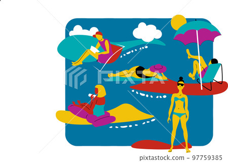 Colorful People rest on beach vector illustration 97759385