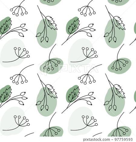 Endless pattern from branches with spots in trendy pale marker hues. Abstract background texture. 97759593
