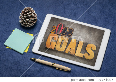 2023 goals banner in wood type 97761007