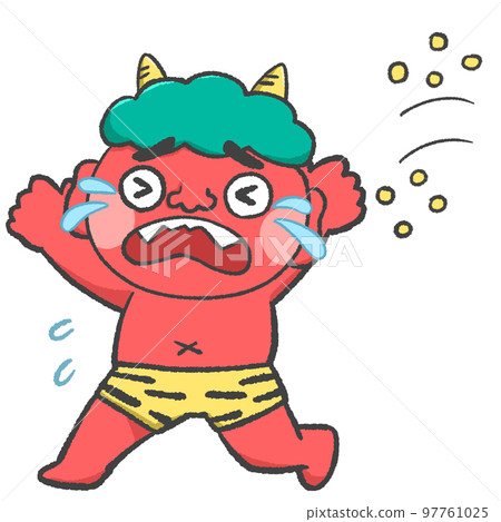 Setsubun illustration Red ogre running away from beans while crying 97761025