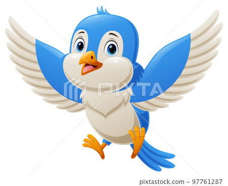 Cute blue bird cartoon flying on white background 97761287