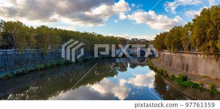 River Tiber and Bridge in a historic City, Rome, Italy. River Tiber and Bridge in a historic City, Rome, Italy. 97761359