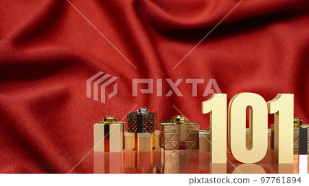 gold number 101 and gift box on red silk for business concept gold number 101 and gift box on red silk for business concept 97761894