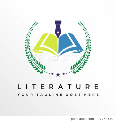 Unique literary form with pen, book, star, and leaf image graphic icon logo design abstract concept vector stock. Can be used as a symbol related to education 97762350