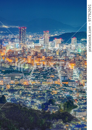 Hiroshima City, Hiroshima Prefecture, Japan, night view, cityscape, cityscape, Seto Inland Sea, date, sightseeing, Mt. Kogane 97762601