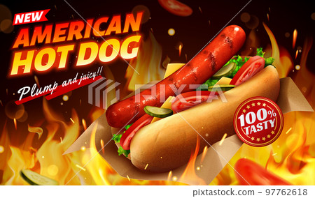 3D delicious hot dog ad 97762618