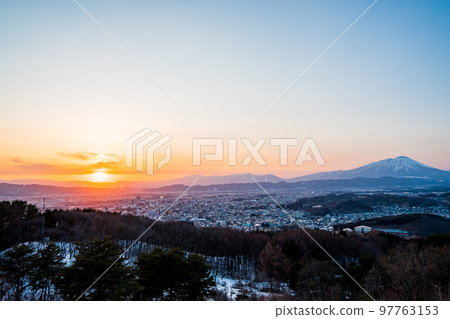 Evening view from Iwayama Observatory in Morioka City Evening view from Iwayama Observatory in Morioka City 97763153