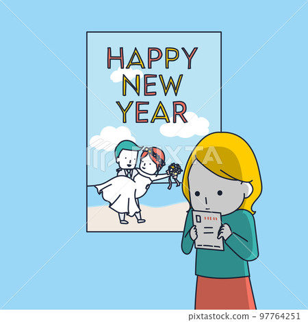 結婚了！安裝在新年賀卡上的女人的插圖素材 97764251