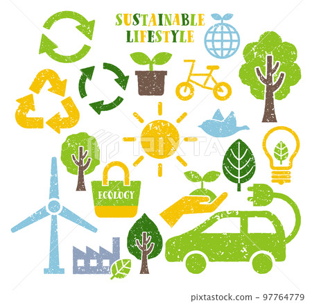 Stamp-like rough texture eco icon set 97764779