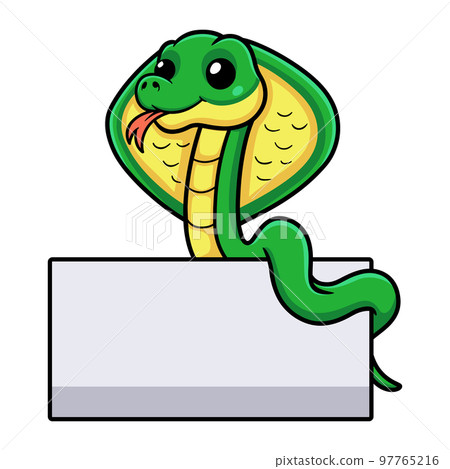 Cute little cobra snake cartoon with blank sign Cute little cobra snake cartoon with blank sign 97765216