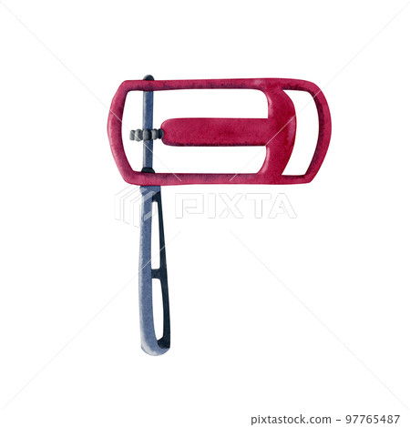 Purim noisemaker in pink and blue colors. Hand drawn gragger for Jewish holiday party isolated on white background Purim noisemaker in pink and blue colors. Hand drawn gragger for Jewish holiday party isolated on white background 97765487