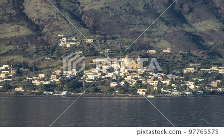 Stromboli Island with an Active Volcano in Tyrrhenian Sea. Italy. 97765575