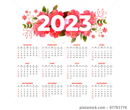Decorative flowers 2022 calendar template for new year Decorative flowers 2022 calendar template for new year 97765776