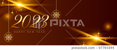 golden new year 2023 greeting banner with light effect golden new year 2023 greeting banner with light effect 97765844