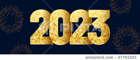 golden sparkle 2023 text on new year celebration banner 97765885