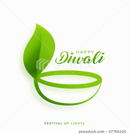 elegant green diwali festival background with creative leaf diya vector illustration 97766208