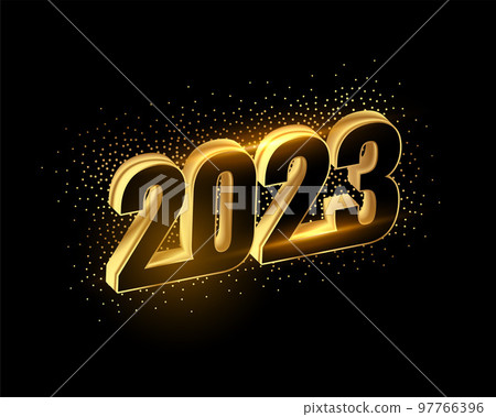 3d 2023 golden text new year banner with golden particle 97766396