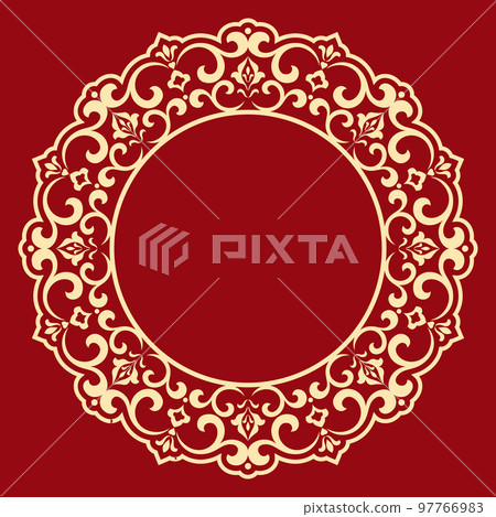Decorative frame Elegant vector element for design in Eastern style, place for text. Floral golden and red border. Lace illustration for invitations and greeting cards 97766983