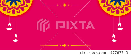 indian style diwali web banner with hanging diya and text space indian style diwali web banner with hanging diya and text space 97767743