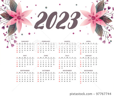 new year 2023 calendar template with floral decoration new year 2023 calendar template with floral decoration 97767744