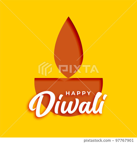 happy diwali diya or lamp design on yellow background 97767901