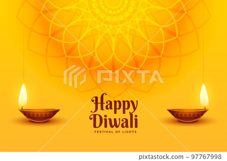 mandala style diwali wishes card in yellow background 97767998