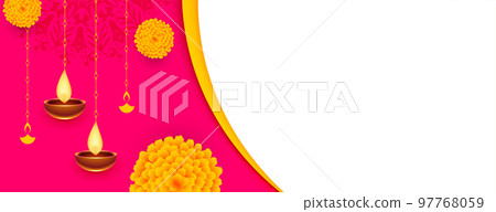 happy diwali modern banner with diya,floral design and text space happy diwali modern banner with diya,floral design and text space 97768059