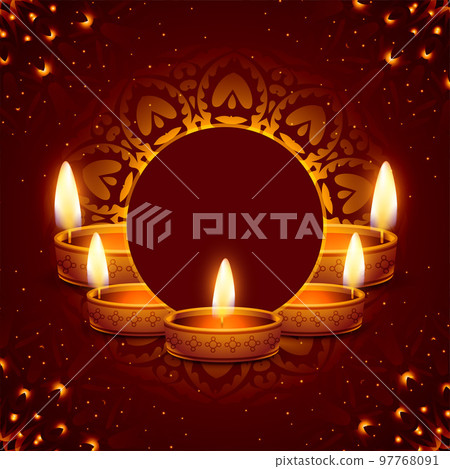 shinny floral background with 3d oil diya for diwali celebration. 97768091