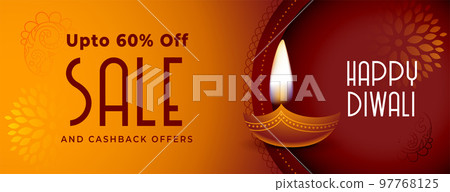 happy diwali sale banner with glowing diya design happy diwali sale banner with glowing diya design 97768125