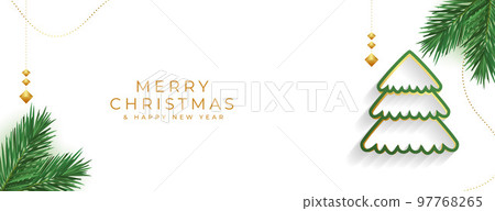 merry christmas and new year banner with pine fir and tree merry christmas and new year banner with pine fir and tree 97768265