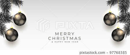 merry chrsitmas event banner with 3d bauble in hanging style 97768385